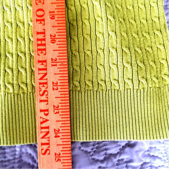 Lands' End Womens Cable Knit Sweater Large Preppy Old Money Crew Avocado Green - Picture 7 of 7
